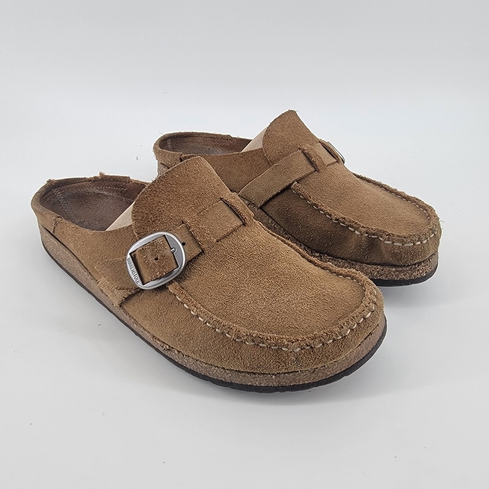 Birkenstock Buckley Clog Women 40 Brown Suede Moccasin Buckle Slip On
